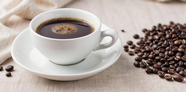 une tasse de café et un sac de grains de café sur la table 7