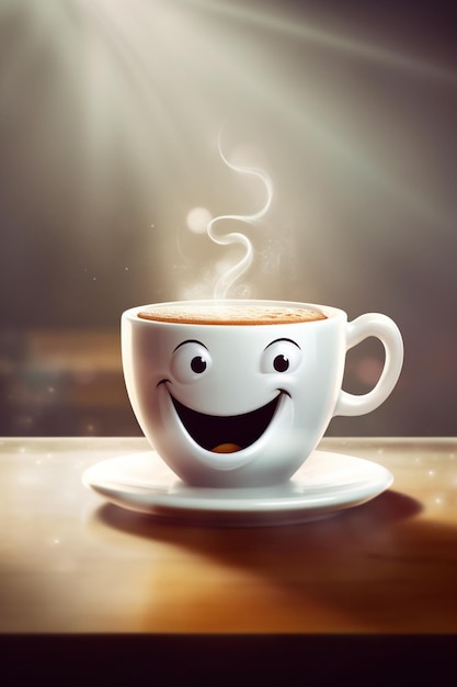 Une tasse de café avec un smiley dessus