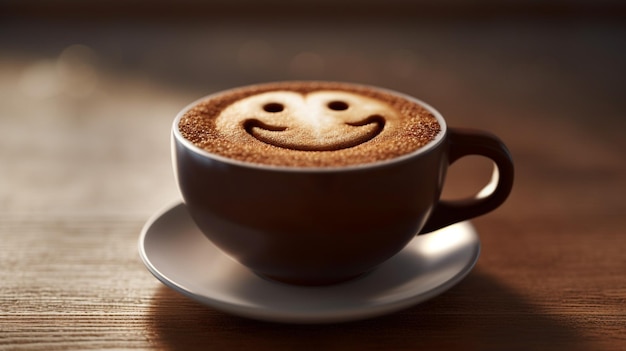 Une tasse de café avec un smiley sur la mousse