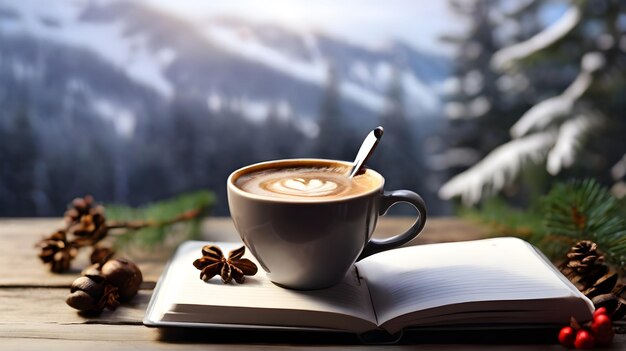 Photo une tasse de café avec un stylo sur le dessus