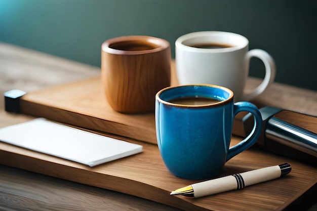 une tasse de café et un stylo sur une table