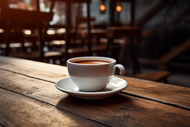 Tasse à café sur une table en bois dans un café Generative AI