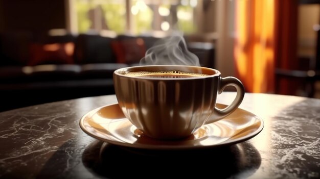 Tasse de café sur une table en bois dans un café en gros plan IA générative