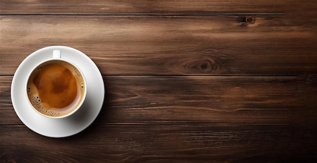 Tasse à café sur table en bois avec espace de copie