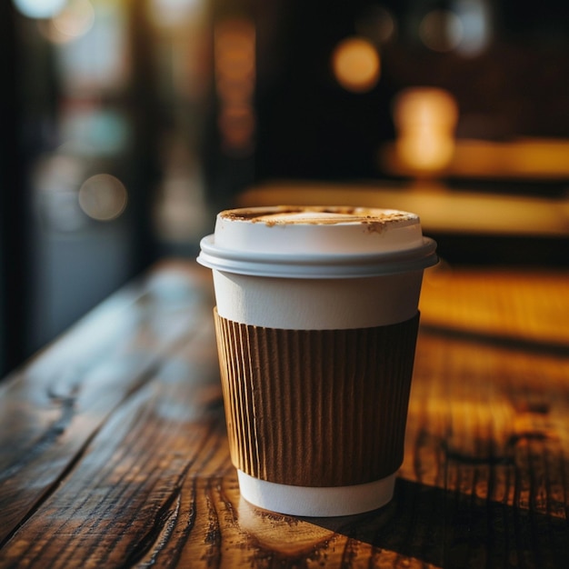 une tasse de café sur une table en bois