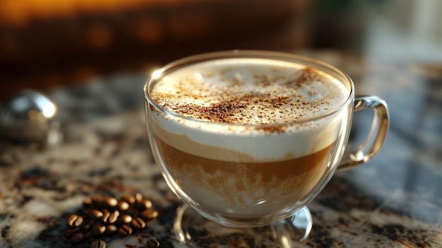 Une tasse de café sur une table en bois