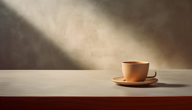 Une tasse de café sur une table en bois