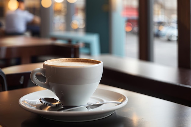 Tasse de café à la table du café