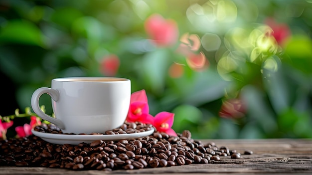 Une tasse de café sur la table d'été terrasse de jardin concept d'arrière-plan