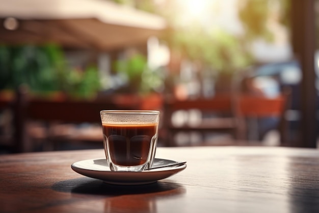 La tasse de café sur la table, le fond du café moderne est flou.