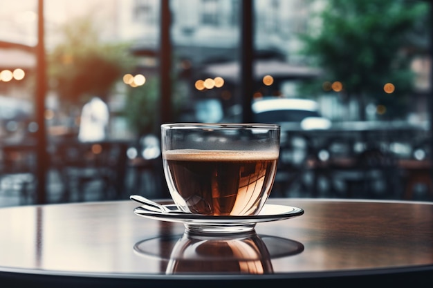 La tasse de café sur la table, le fond du café moderne est flou.