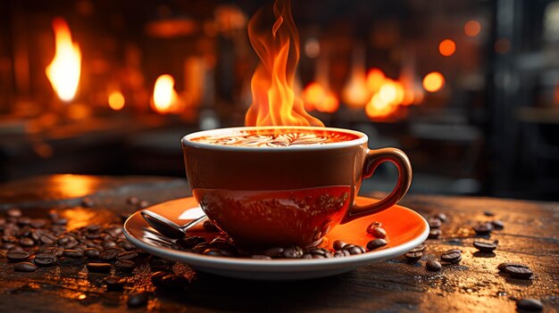 Tasse à café sur la table gros plan sur fond sombre