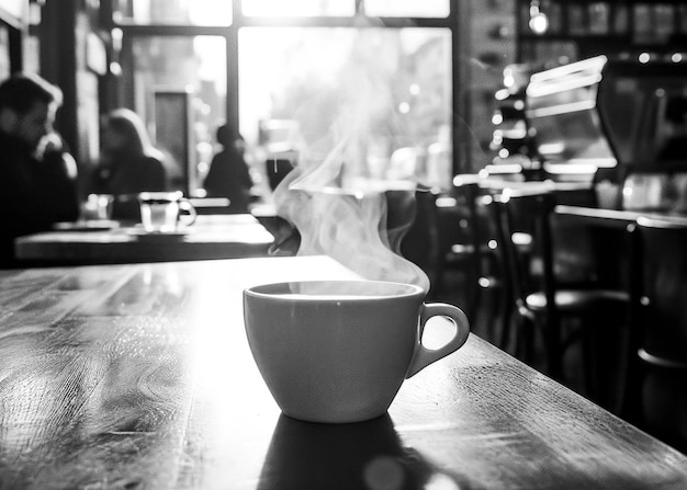 Une tasse de café sur la table en noir et blanc CafexA