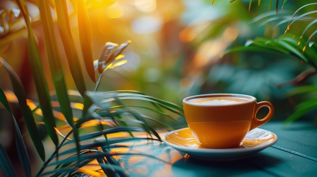 Une tasse de café sur une table