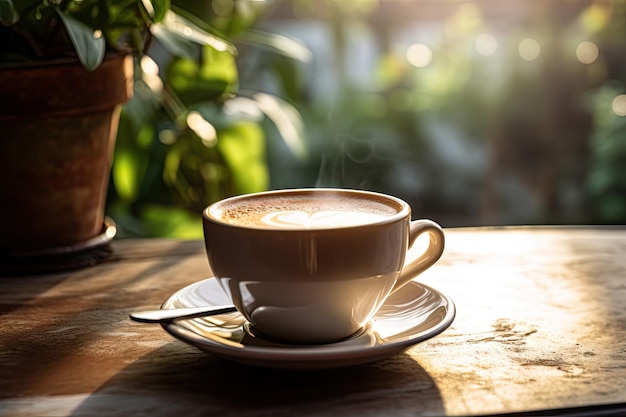 une tasse de café sur une table