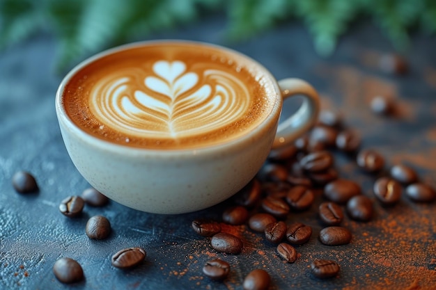 Une tasse de café sur un tas de haricots