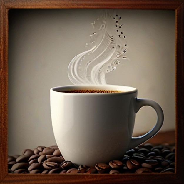 une tasse de café avec une tasses de café qui dit grains de café