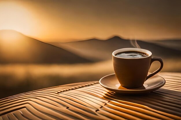 Une tasse de café en terre cuite dans le désert. Des modèles africains, du café du commerce équitable.