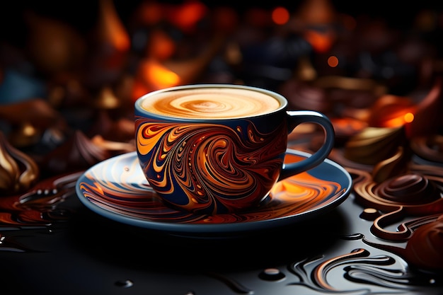 Une tasse de café avec un tourbillon de café