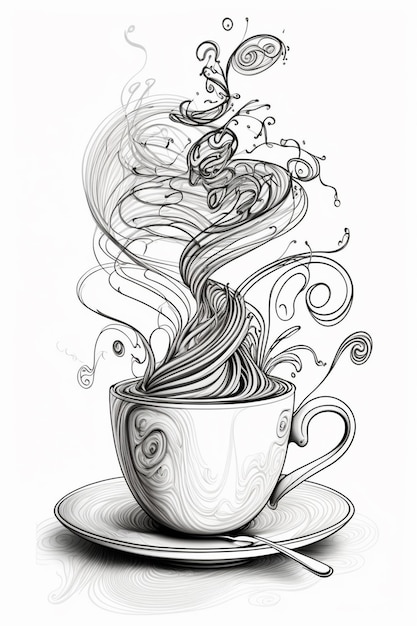 Une tasse de café avec un tourbillon de fumée qui en sort.