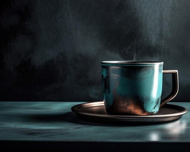 Tasse de café turquoise unique sur une table IA générative