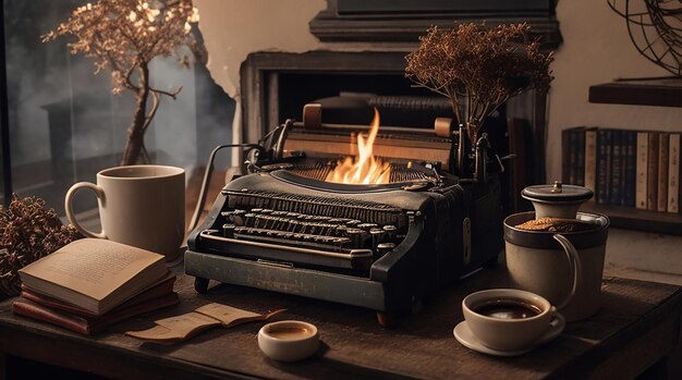 Une tasse de café avec un type riter dans un tableau