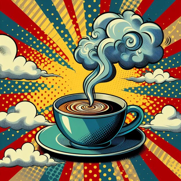 une tasse de café à la vapeur pop art