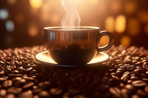 Une tasse de café avec une vapeur qui monte du haut.