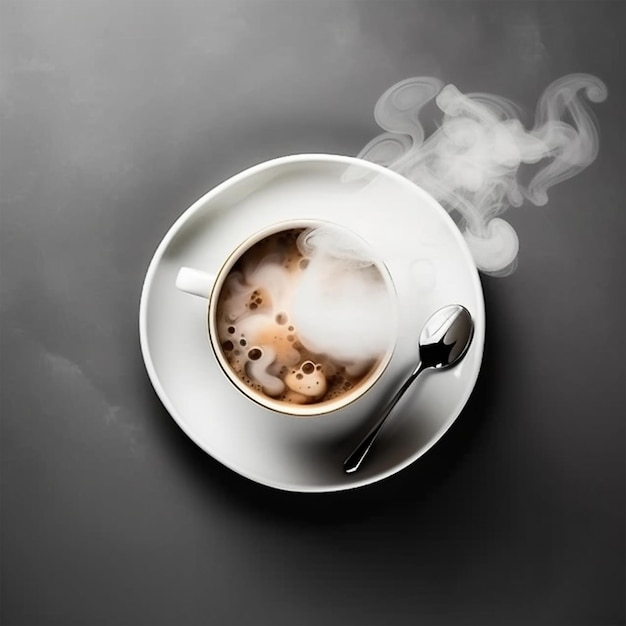 Une tasse de café avec de la vapeur qui en sort.