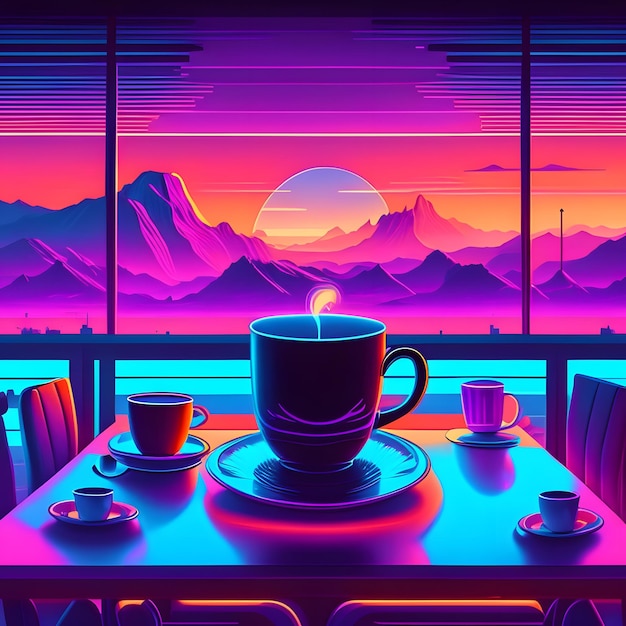 une tasse de café vaporwave illustration