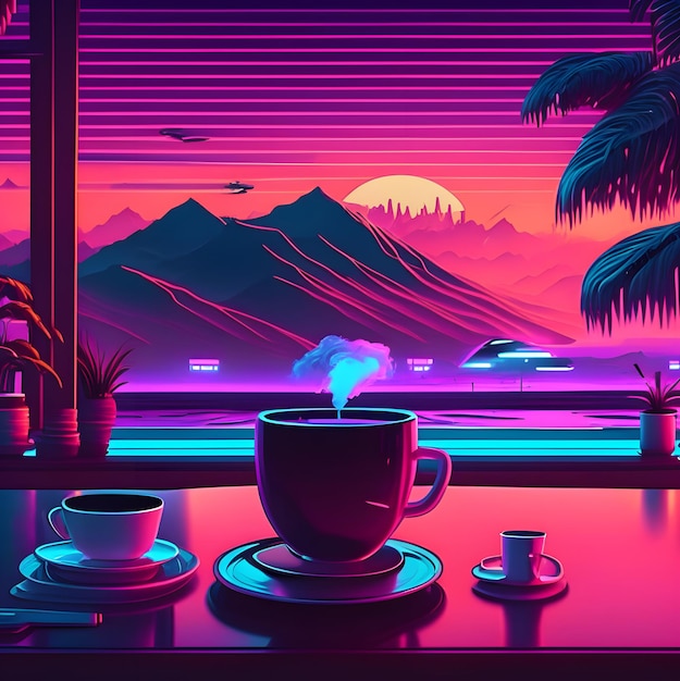 une tasse de café vaporwave illustration