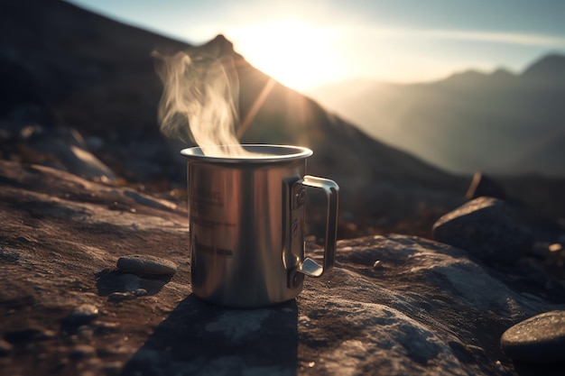 Une tasse de café avec une vue imprenable sur la nature