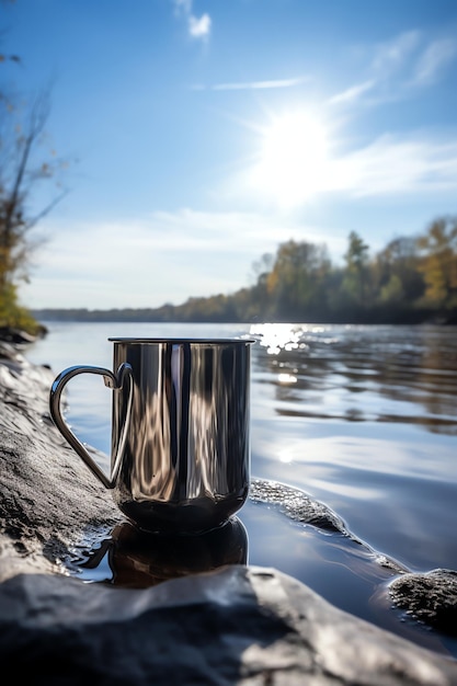 Une tasse de café avec une vue imprenable sur la nature