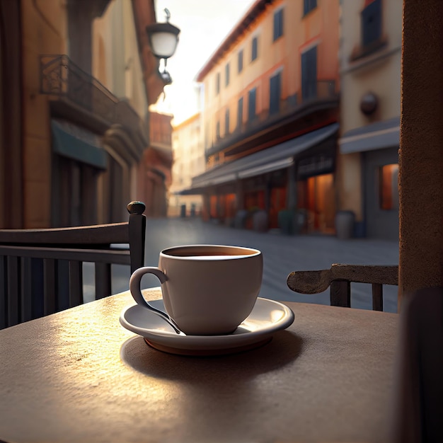 Une tasse de café avec vue sur la rue italienne Generative AI