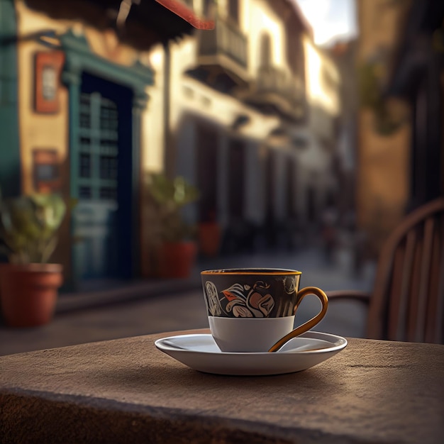 Une tasse de café avec vue sur la rue italienne Generative AI