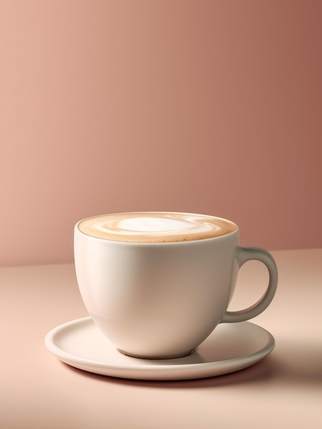 Une tasse de cappuccino chaud avec du latte art sur la table sur fond beige Generative AI