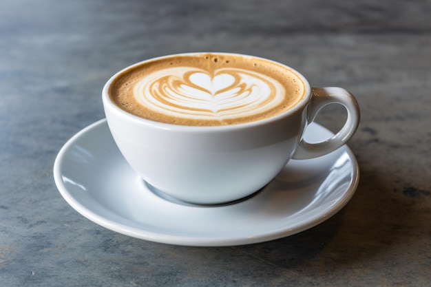 une tasse de cappuccino avec un cœur dessiné sur le dessus