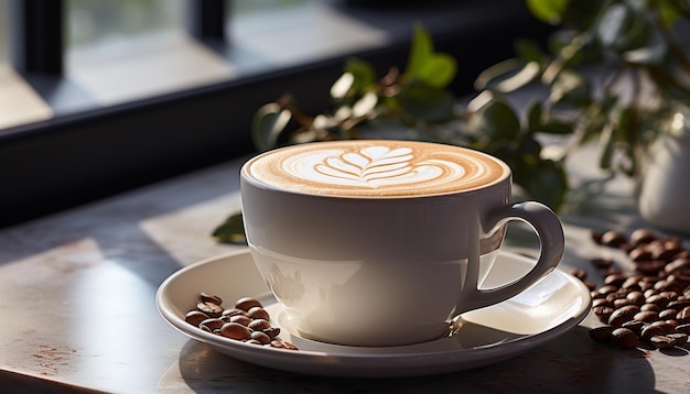 Photo une tasse de cappuccino avec du latte sur la table.