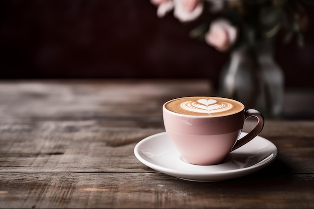 Une tasse de cappuccino sur une table en bois.