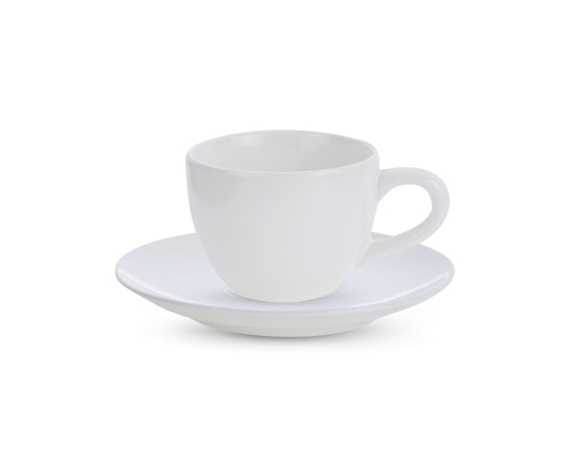 Tasse en céramique ensemble blanc isolé sur blanc.