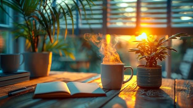 Une tasse en céramique remplie de café chaud émettant de la vapeur qui s'élève gracieusement dans l'air