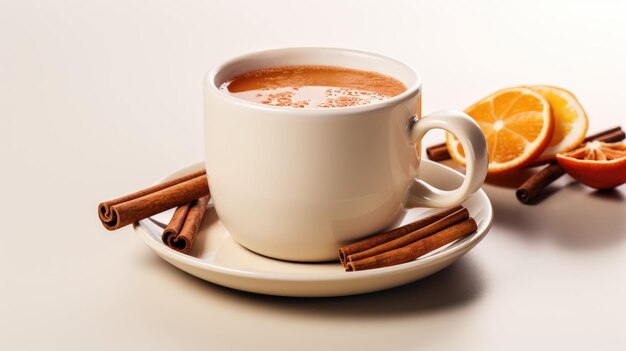 Une tasse en céramique remplie de cidre de pomme chaud fumant