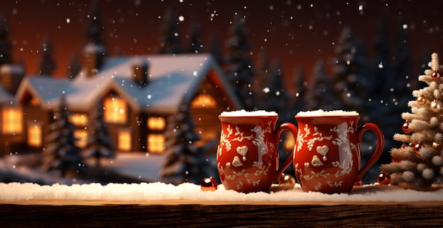 Photo une tasse chaude et du pain d'épice atmosphère de noël