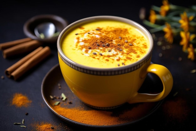 une tasse de chocolat chaud avec une cuillère à côté.