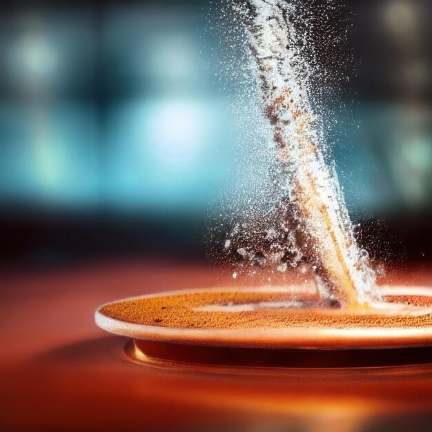 une tasse de chocolat chaud est sur une soucoupe avec une cuillère dedans