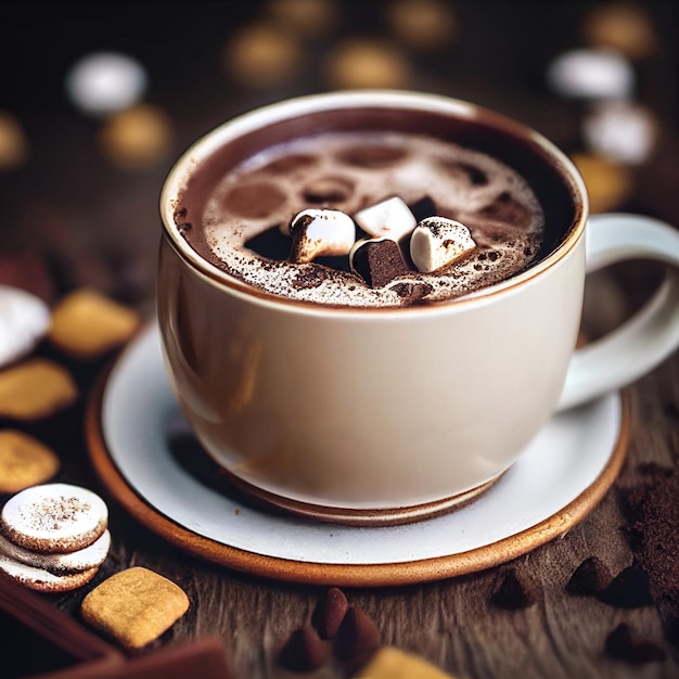 Une tasse de chocolat chaud avec des guimauves dedans