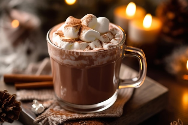 Vue Aérienne D'une Tasse De Chocolat Chaud Avec Des Mini Guimauves