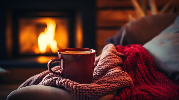 Photo tasse de chocolat chaud un matin d'hiver