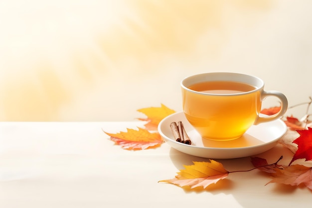 tasse de cidre chaud fumant une boisson bien-aimée appréciée pendant les jours d'automne frais de l'équinoxe