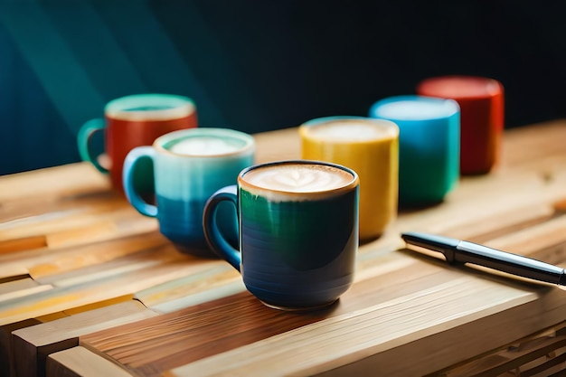 une tasse colorée avec le mot " latte " dessus